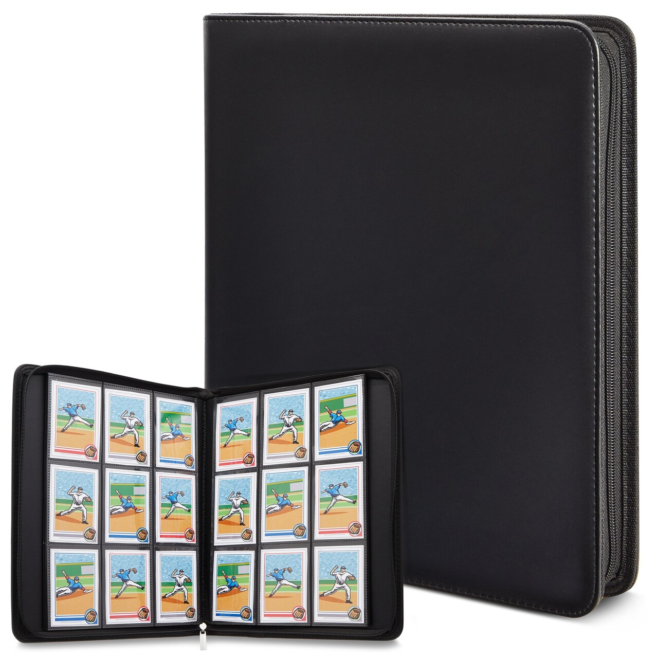 Card Binder with Zipper - 9 Pockets Trading Cards Album Folder - 360 Side Loading Pockets (Black)